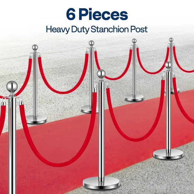 Alt view image 7 of 7 - Silver Stanchions and Velvet Ropes, 5 Feet Ropes and 39 Inch Posts
