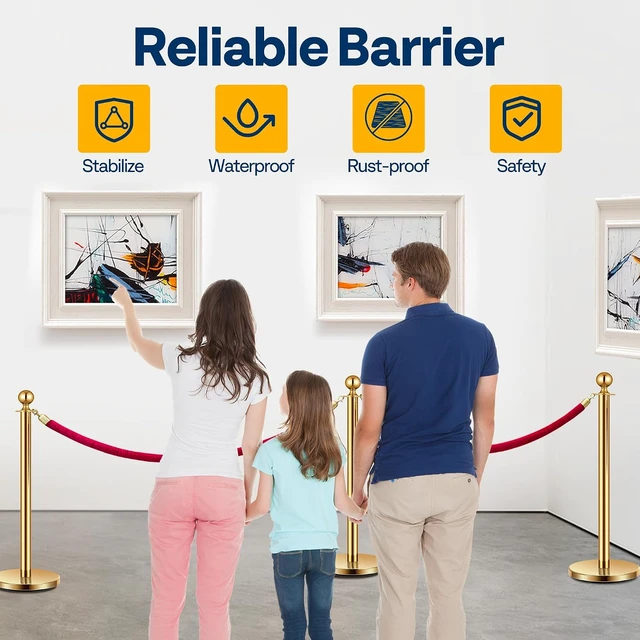 Alt view image 2 of 7 - Gold Stanchions and Velvet Ropes, 5 Feet Ropes and 39 Inch Posts