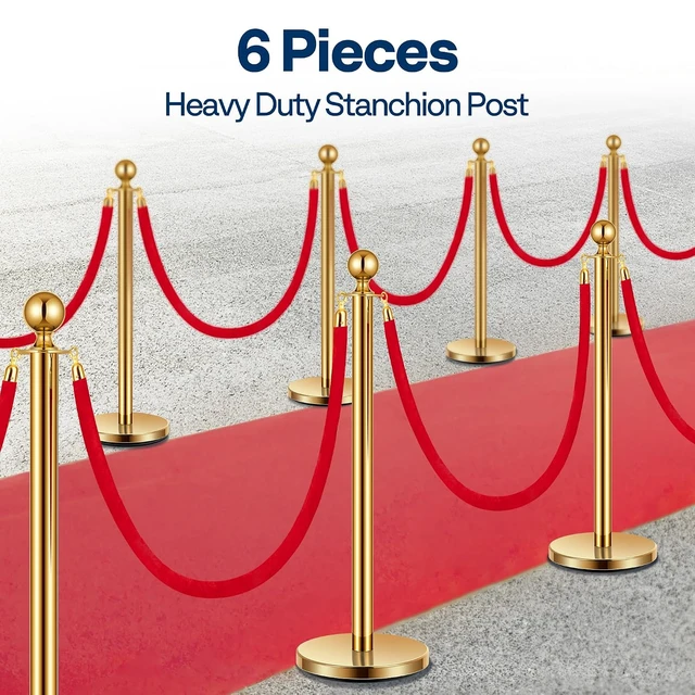 Alt view image 5 of 7 - Gold Stanchions and Velvet Ropes, 5 Feet Ropes and 39 Inch Posts