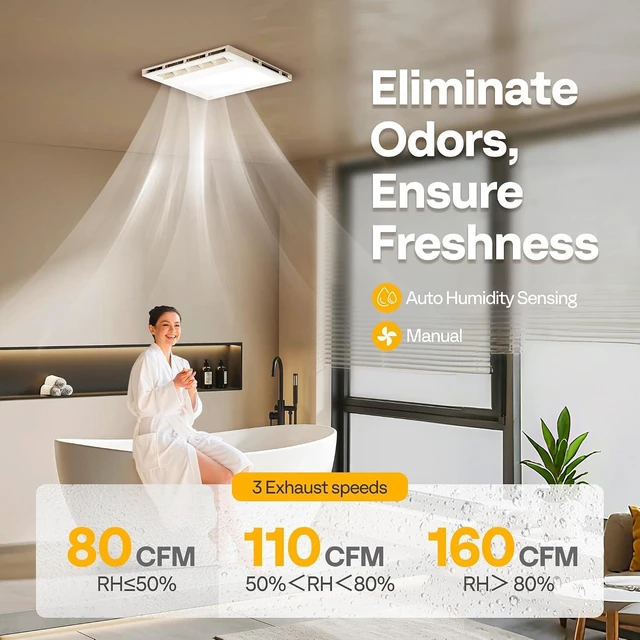 Alt view image 3 of 7 - 4-in-1 Bathroom Exhaust Fan with Light and Heater, 1800W PTC