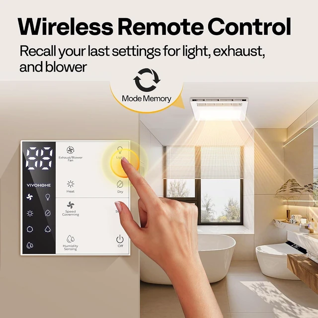 Alt view image 6 of 7 - 4-in-1 Bathroom Exhaust Fan with Light and Heater, 1800W PTC