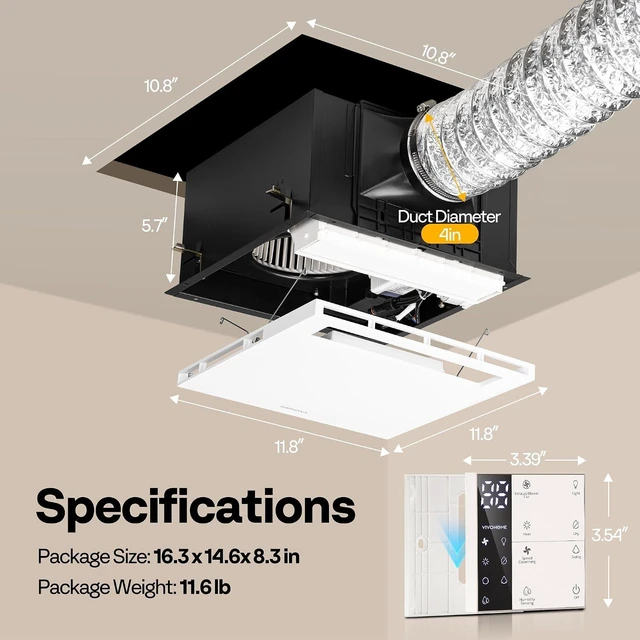 Alt view image 7 of 7 - 4-in-1 Bathroom Exhaust Fan with Light and Heater, 1800W PTC
