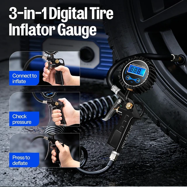 Alt view image 2 of 7 - 2 Pack Digital Tire Pressure Gauge with Inflator, Night Available