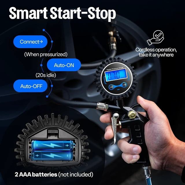 Alt view image 4 of 7 - 2 Pack Digital Tire Pressure Gauge with Inflator, Night Available