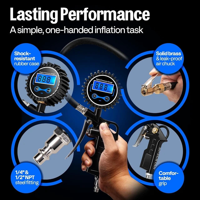Alt view image 5 of 7 - 2 Pack Digital Tire Pressure Gauge with Inflator, Night Available