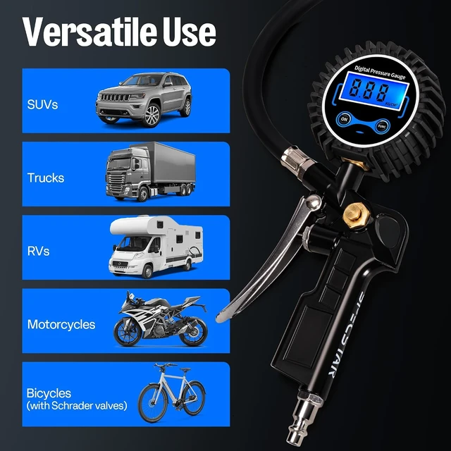 Alt view image 6 of 7 - 2 Pack Digital Tire Pressure Gauge with Inflator, Night Available