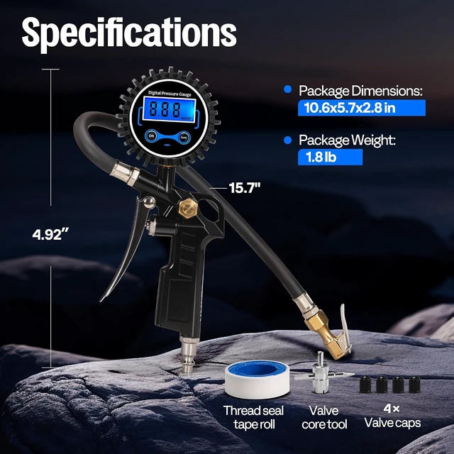 Alt view image 7 of 7 - 2 Pack Digital Tire Pressure Gauge with Inflator, Night Available