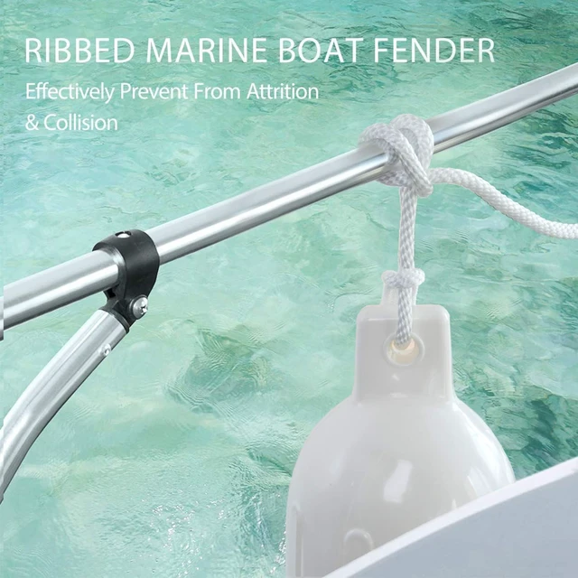 Alt view image 3 of 6 - Vinyl Ribbed Boat Fenders 4 Pack, Boat Bumpers with Ropes, Needles, and Pump to Inflate Fit for Yachts, Sailing Dinghies, Bass Boats, Black