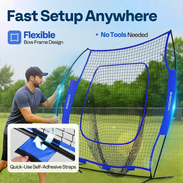 Alt view image 4 of 7 - Baseball & Softball Training Net with Batting Tee, 7 x 7 ft.