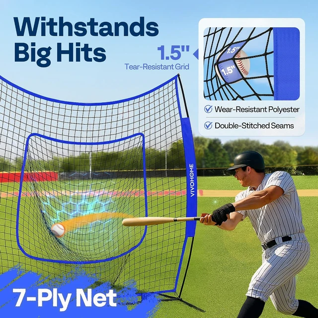 Alt view image 3 of 7 - Baseball & Softball Training Net with Batting Tee, 7 x 7 ft.