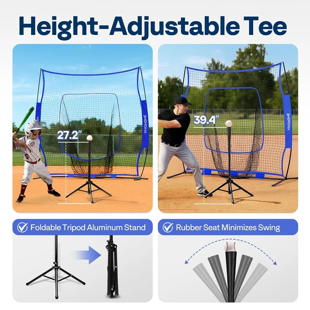 Alt view image 7 of 7 - Baseball & Softball Training Net with Batting Tee, 7 x 7 ft.