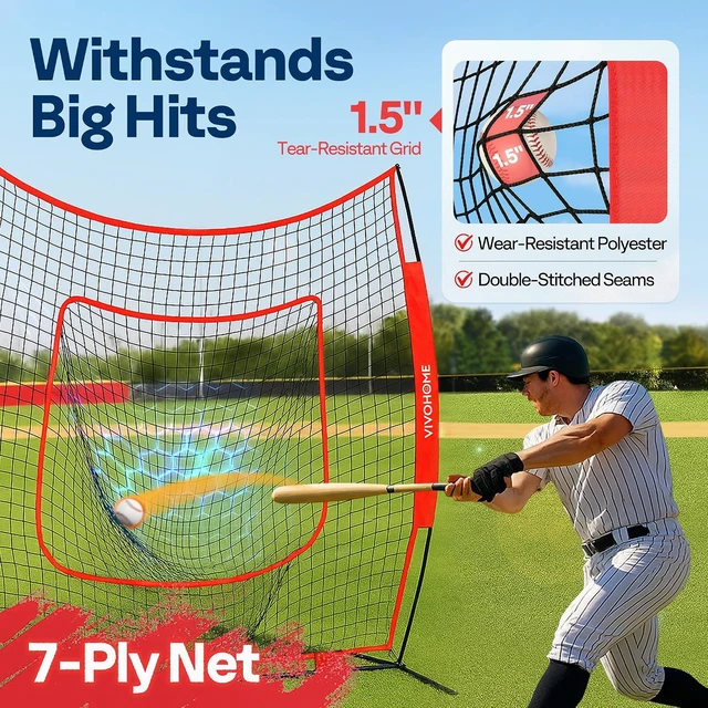 Alt view image 3 of 7 - Baseball & Softball Training Net with Batting Tee, 7 x 7 ft.