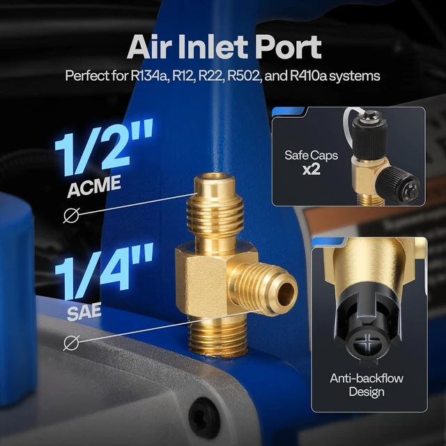 Alt view image 3 of 7 - 110V 1/3 HP 4CFM Single Stage Rotary Vane Air Vacuum Pump and R134a AC Manifold Gauge Set Kit with Leak Detector Carry Bag for HVAC Air Conditioning Refrigeration Recharging ETL Listed