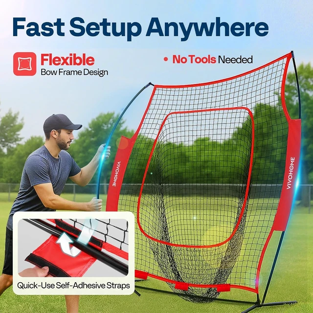 Alt view image 4 of 7 - Baseball & Softball Training Net with Batting Tee, 7 x 7 ft.