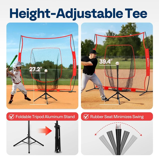 Alt view image 7 of 7 - Baseball & Softball Training Net with Batting Tee, 7 x 7 ft.