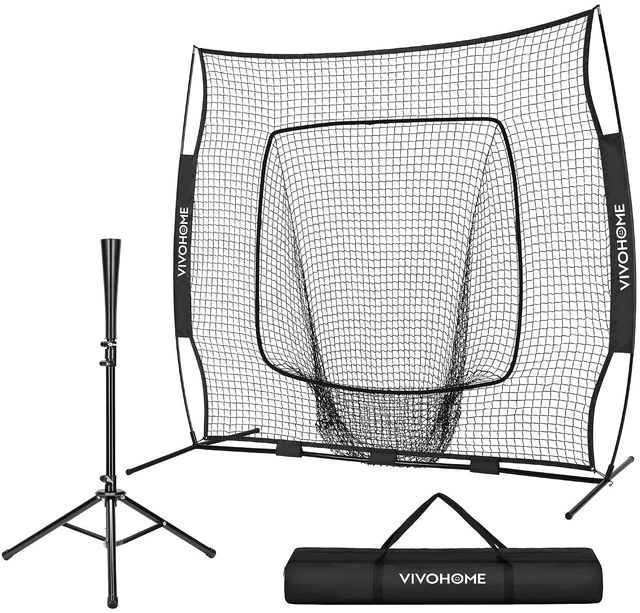 Main image of Baseball & Softball Training Net with Batting Tee, 7 x 7 ft.