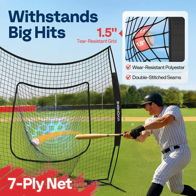 Alt view image 3 of 7 - Baseball & Softball Training Net with Batting Tee, 7 x 7 ft.