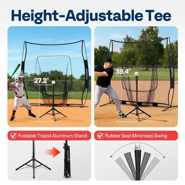 Alt view image 7 of 7 - Baseball & Softball Training Net with Batting Tee, 7 x 7 ft.