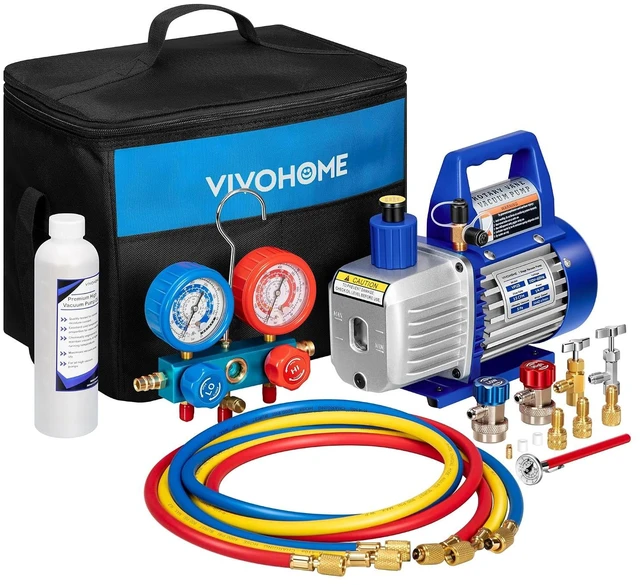 Main image of 110V 1/4 HP 3.5CFM Single Stage Rotary Vane Air Vacuum Pump and AC Manifold Gauge Set Kit with Thermometer for R134a R12 R22 R502 R410a HVAC Air Conditioning Refrigeration Recharging
