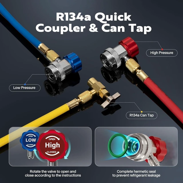 Alt view image 5 of 7 - 110V 1/4 HP 3.5CFM Single Stage Rotary Vane Air Vacuum Pump and AC Manifold Gauge Set Kit with Thermometer for R134a R12 R22 R502 R410a HVAC Air Conditioning Refrigeration Recharging