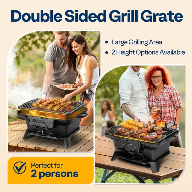 Alt view image 4 of 7 - Rectangle Cast Iron Charcoal Grill with Double-Sided Grate