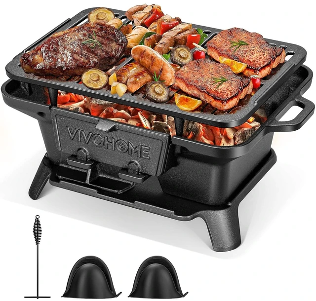 Main image of Rectangle Cast Iron Charcoal Grill with Double-Sided Grate