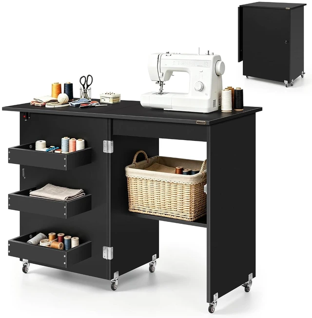 Main image of Folding Sewing Table for Sewing Machine, Sewing Desk with Storage