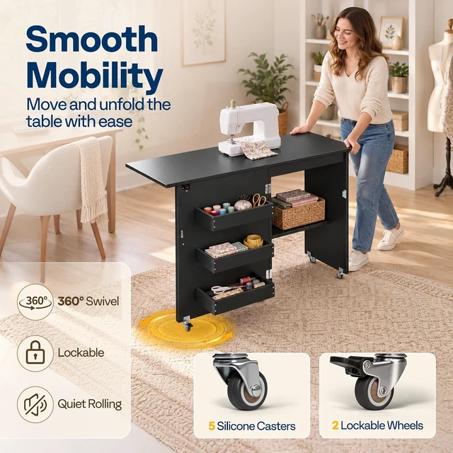 Alt view image 5 of 7 - Folding Sewing Table for Sewing Machine, Sewing Desk with Storage