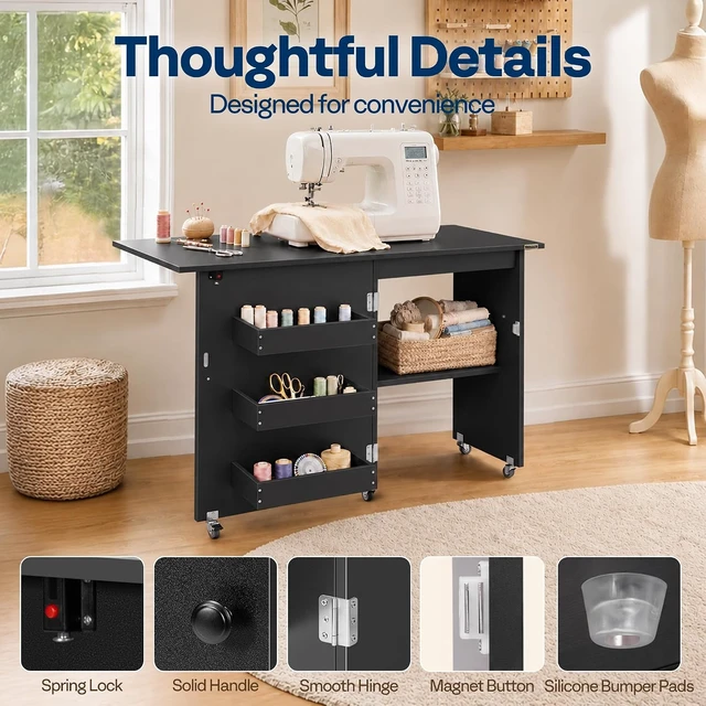 Alt view image 6 of 7 - Folding Sewing Table for Sewing Machine, Sewing Desk with Storage