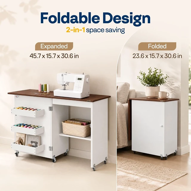 Alt view image 2 of 7 - Folding Sewing Table for Sewing Machine, Sewing Desk with Storage