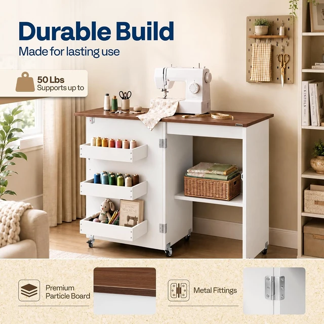 Alt view image 4 of 7 - Folding Sewing Table for Sewing Machine, Sewing Desk with Storage