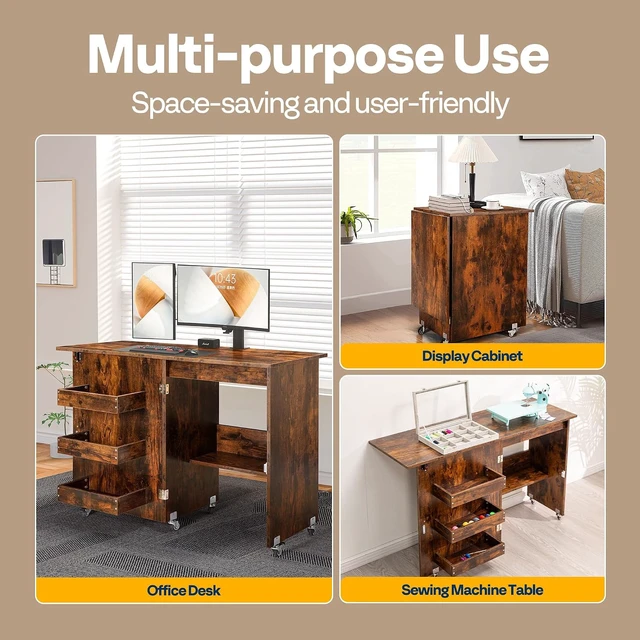 Alt view image 2 of 7 - Folding Sewing Table for Sewing Machine, Sewing Desk with Storage