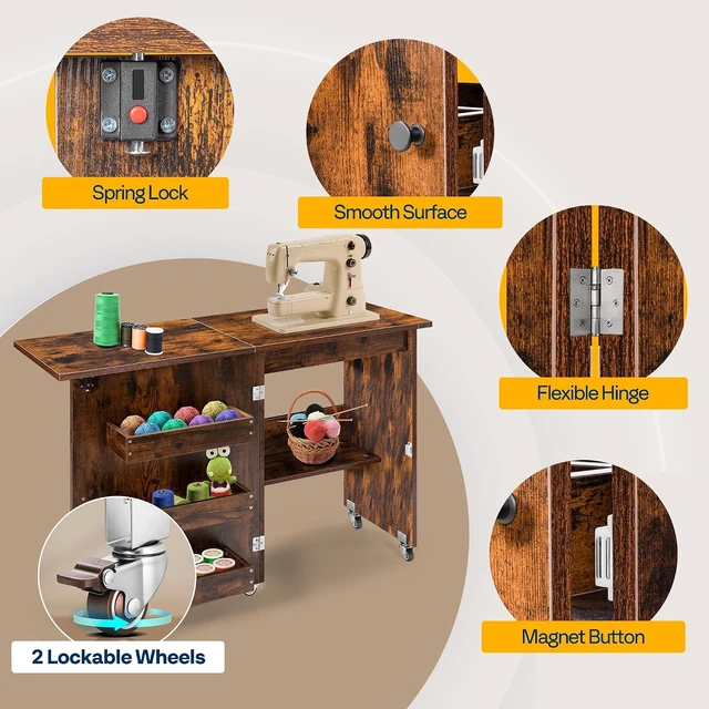 Alt view image 4 of 7 - Folding Sewing Table for Sewing Machine, Sewing Desk with Storage