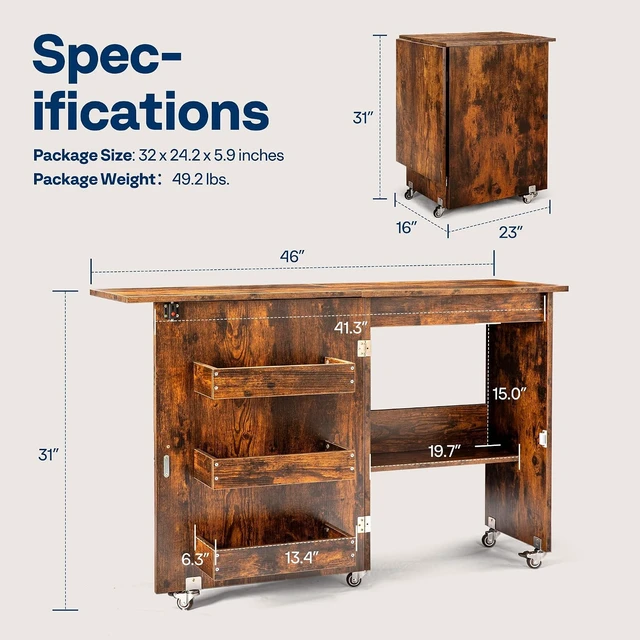 Alt view image 6 of 7 - Folding Sewing Table for Sewing Machine, Sewing Desk with Storage