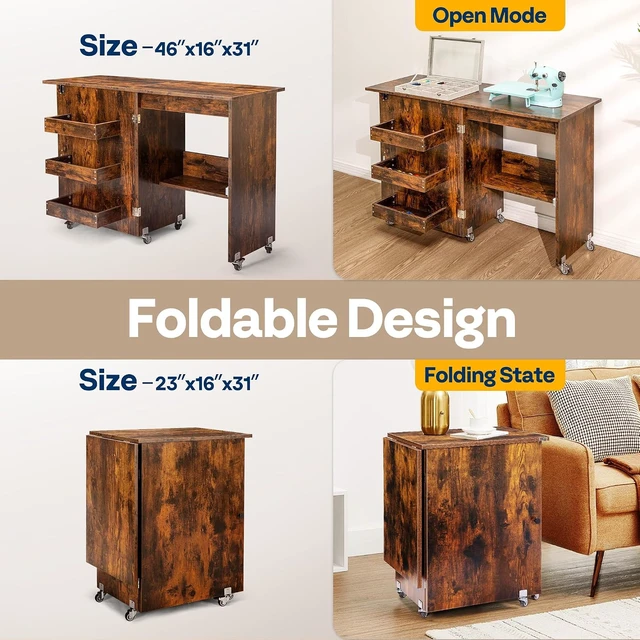 Alt view image 3 of 7 - Folding Sewing Table for Sewing Machine, Sewing Desk with Storage