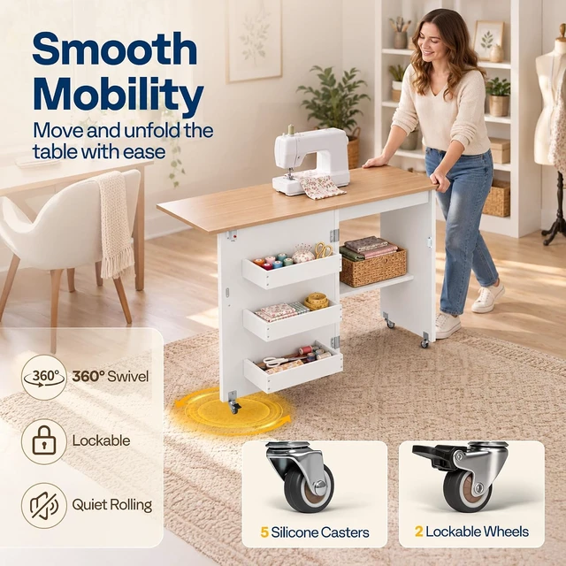 Alt view image 5 of 7 - Folding Sewing Table for Sewing Machine, Sewing Desk with Storage