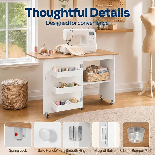 Alt view image 6 of 7 - Folding Sewing Table for Sewing Machine, Sewing Desk with Storage