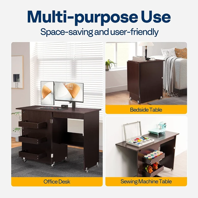 Alt view image 2 of 7 - Folding Sewing Table for Sewing Machine, Sewing Desk with Storage