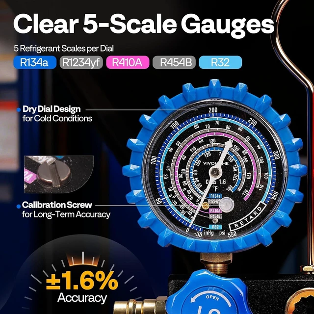 Alt view image 4 of 7 - HVAC Manifold Gauge Set for R134a R1234yf R454B R410a R32 with 5ft Hoses and 1/4 HP 3.5 CFM A2L HVAC Vacuum Pump with Sparkless Motor for R32 R1234yf R454B R134a R22 R410a AC Systems