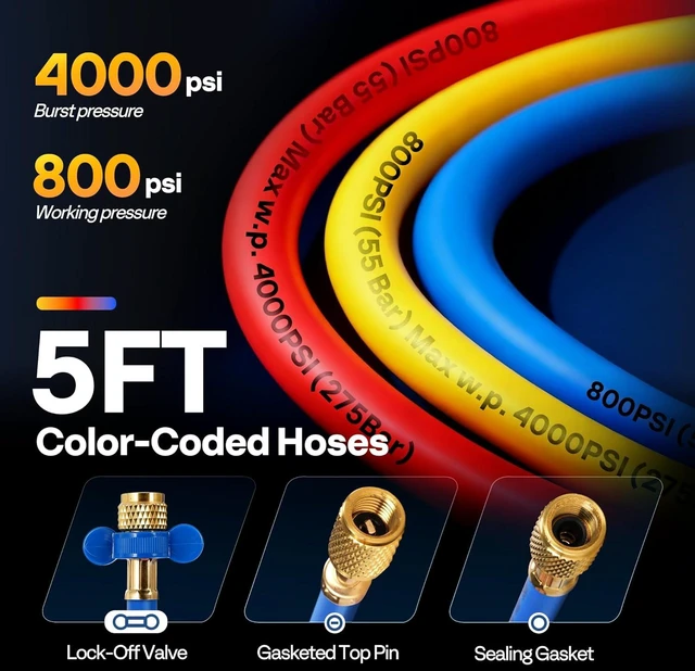 Alt view image 5 of 7 - HVAC Manifold Gauge Set for R134a R1234yf R454B R410a R32