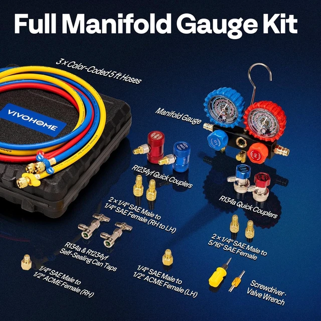Alt view image 6 of 7 - HVAC Manifold Gauge Set for R134a R1234yf R454B R410a R32