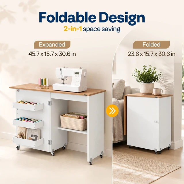Alt view image 2 of 7 - Folding Sewing Table for Sewing Machine, Sewing Desk with Storage