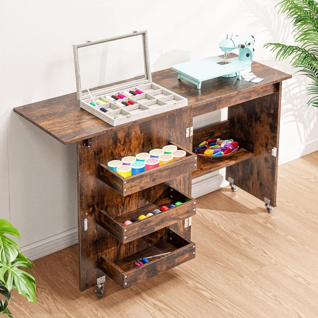 Alt view image 7 of 7 - Folding Sewing Table for Sewing Machine, Sewing Desk with Storage