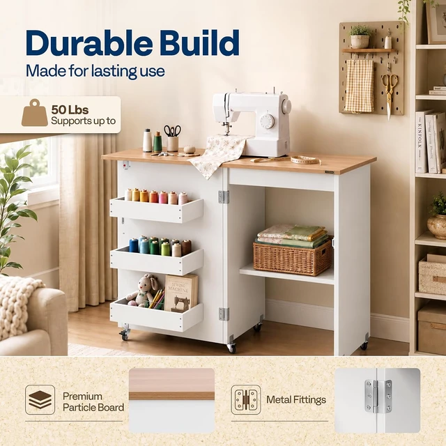 Alt view image 4 of 7 - Folding Sewing Table for Sewing Machine, Sewing Desk with Storage