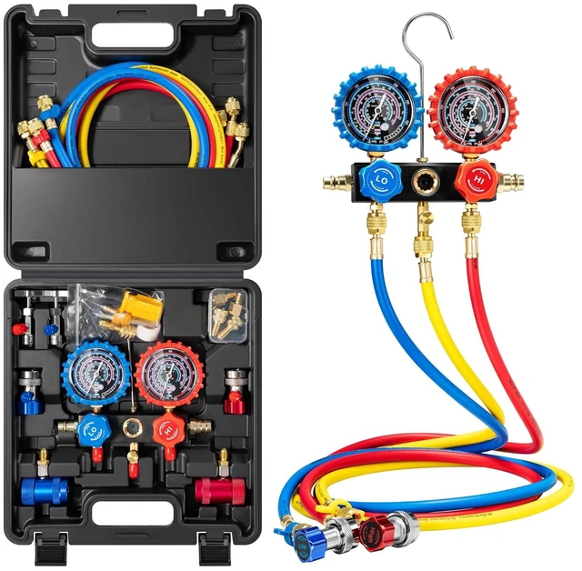 Alt view image 2 of 7 - HVAC Manifold Gauge Set for R134a R1234yf R454B R410a R32 with 5ft Hoses and 1/4 HP 3.5 CFM A2L HVAC Vacuum Pump with Sparkless Motor for R32 R1234yf R454B R134a R22 R410a AC Systems