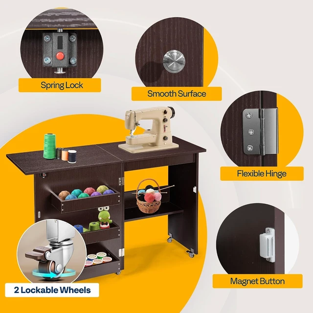Alt view image 3 of 7 - Folding Sewing Table for Sewing Machine, Sewing Desk with Storage