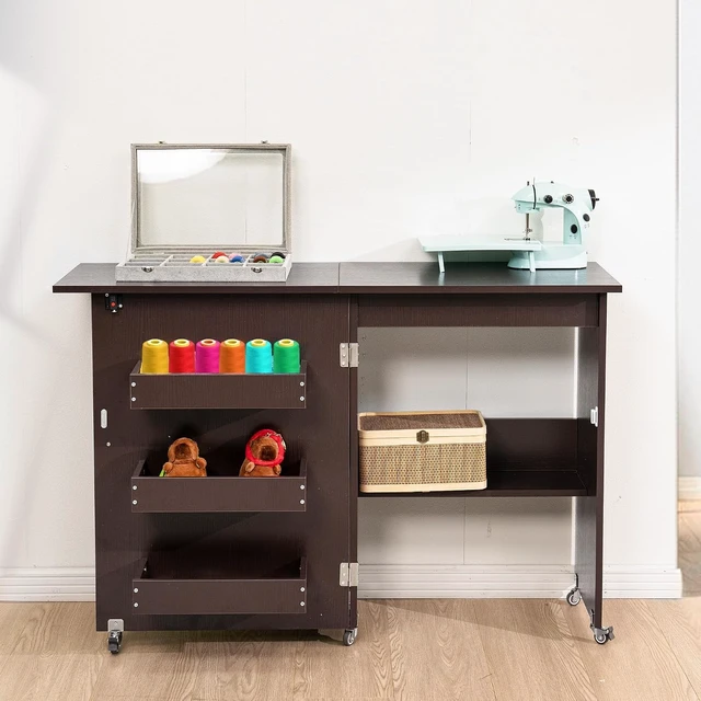 Alt view image 7 of 7 - Folding Sewing Table for Sewing Machine, Sewing Desk with Storage