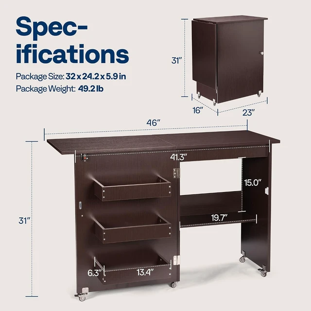 Alt view image 6 of 7 - Folding Sewing Table for Sewing Machine, Sewing Desk with Storage