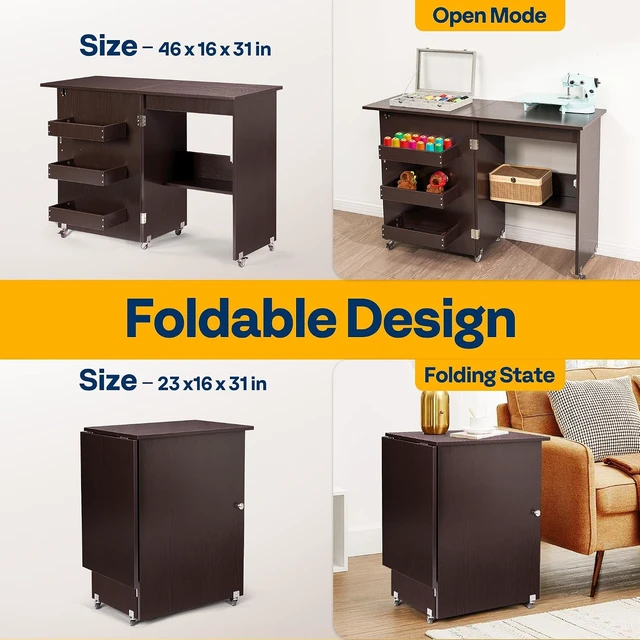 Alt view image 4 of 7 - Folding Sewing Table for Sewing Machine, Sewing Desk with Storage