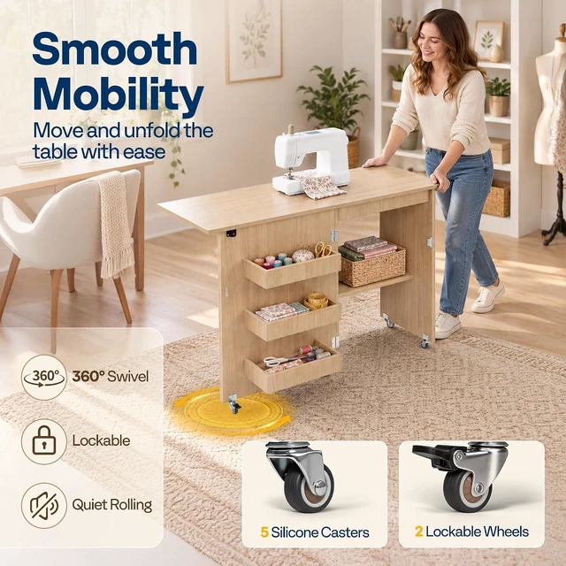 Alt view image 5 of 7 - Folding Sewing Table for Sewing Machine, Sewing Desk with Storage